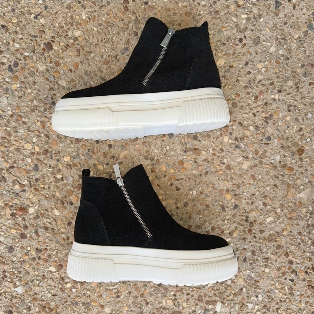 J/Slides Wyona Black Suede Waterproof Wedge Platform Ankle Boots Size 6.5